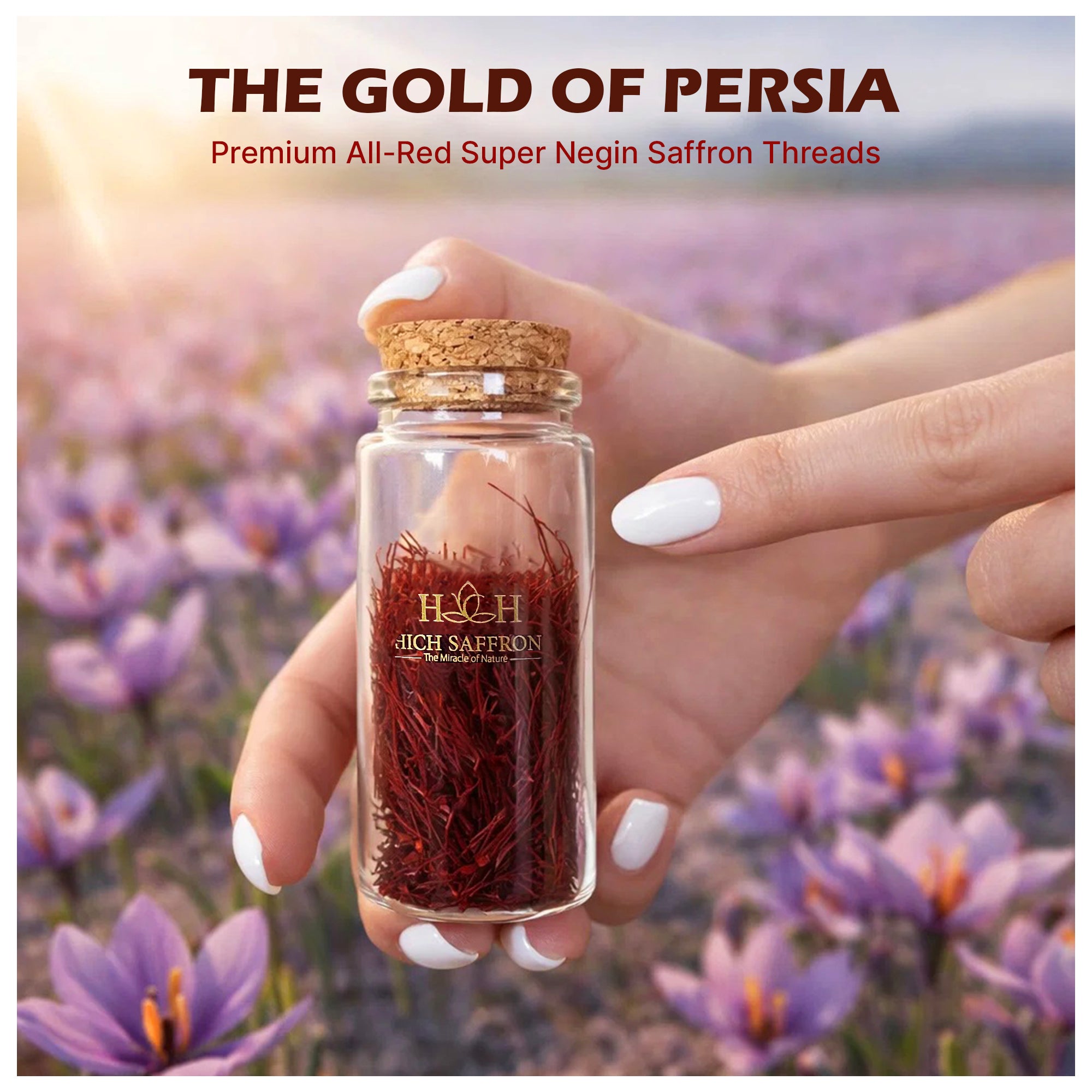 Super Negin Saffron Threads, Premium Grade A Saffron Spice, Long Red Stigmas for Rice, Tea, Paella, Risotto and Desserts – Rich Color and Aroma (2g)